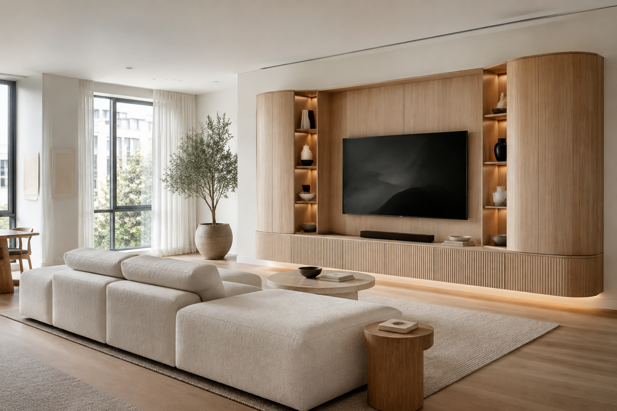 Atelier pale oak full-wall media unit