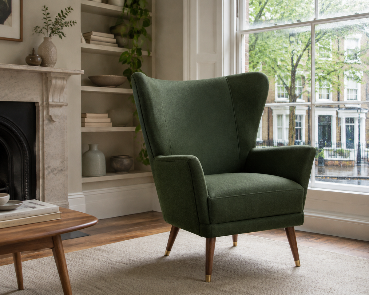 Chelsea forest green upholstered wingback accent chair