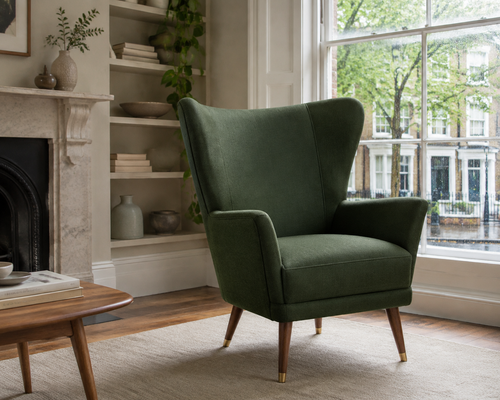 Chelsea forest green upholstered wingback accent chair