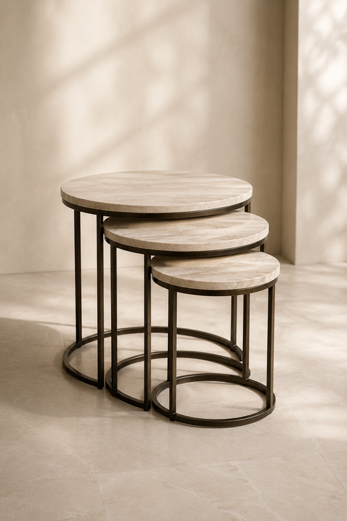 Creek set of three nesting travertine side tables