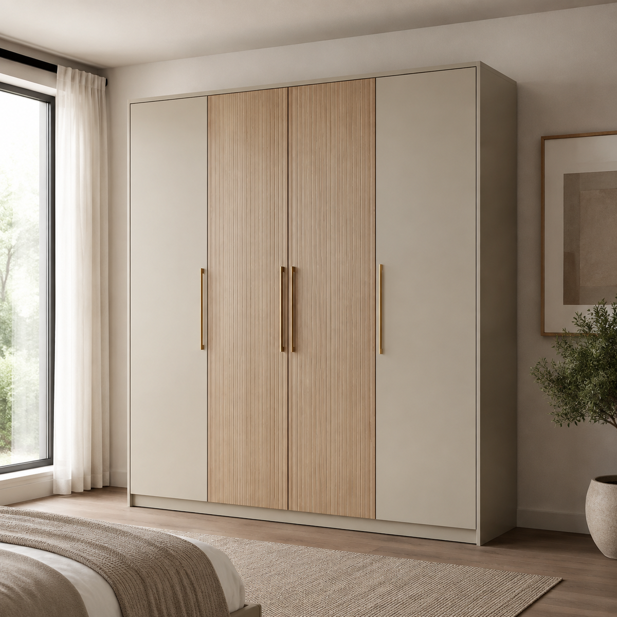 Crown Bay Aurelia Greige Four-Door Wardrobe