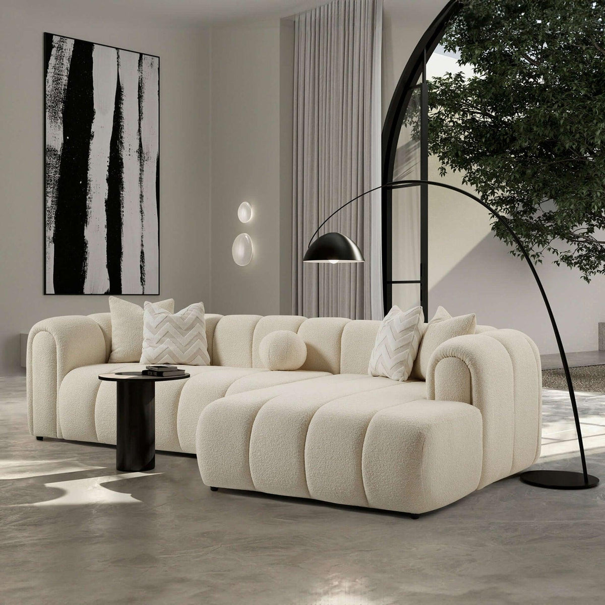 Cream boucle modular sectional sofa