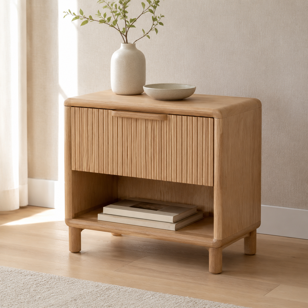 Crown Bay Copenhagen Fluted Oak Nightstand