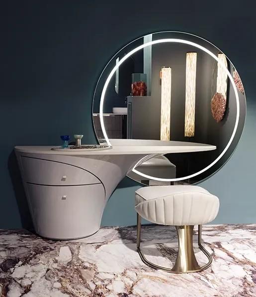 Luxury dressing table with illuminated round mirror and chair