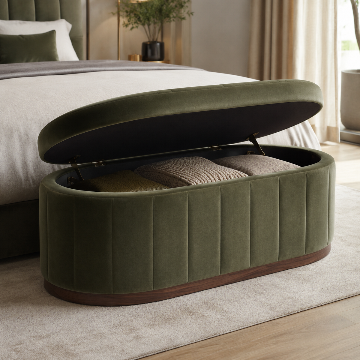 Crown Bay Eden Olive Storage Ottoman