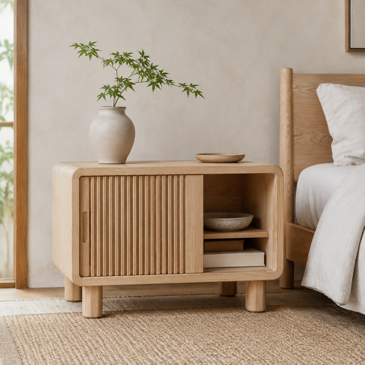 Crown Bay Kyoto Slatted Ash Nightstand