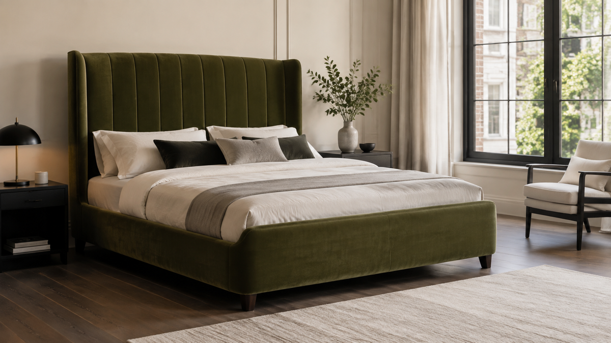 Crown Bay London Olive Wingback Bed