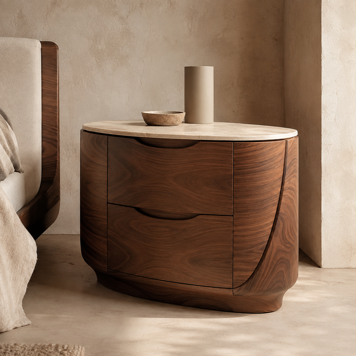Crown Bay Milano Curved Walnut Nightstand
