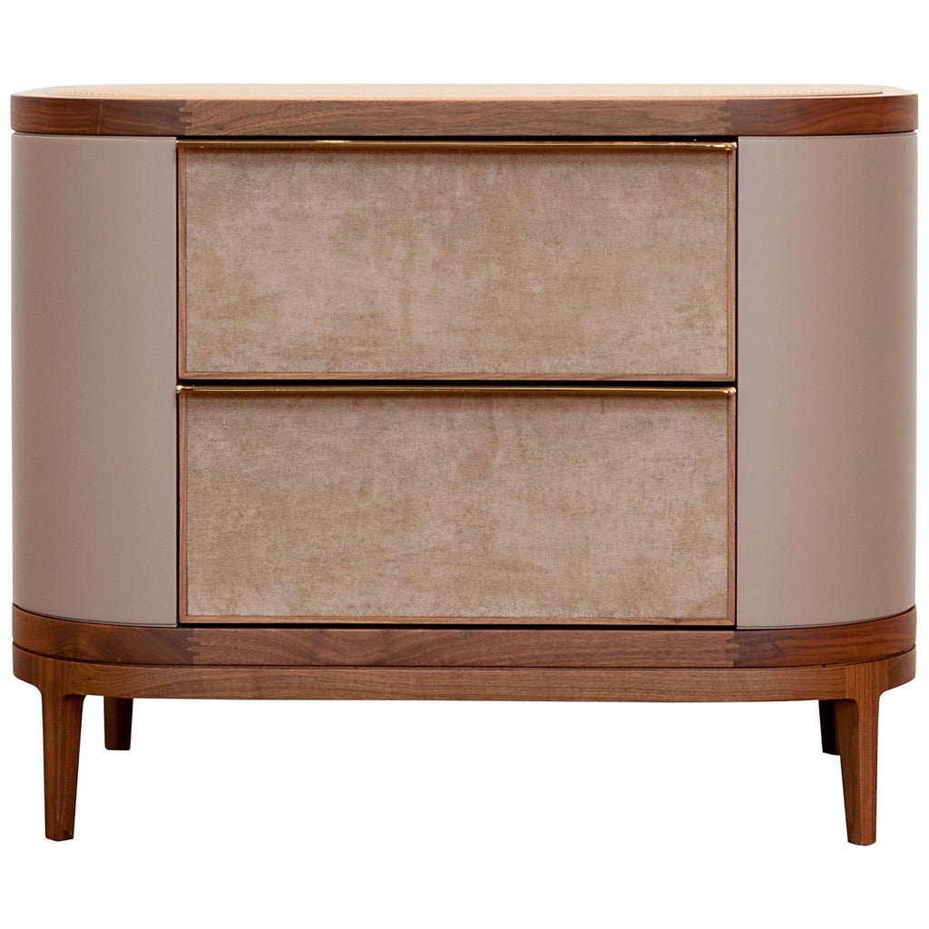 Curved walnut and upholstered luxury nightstand