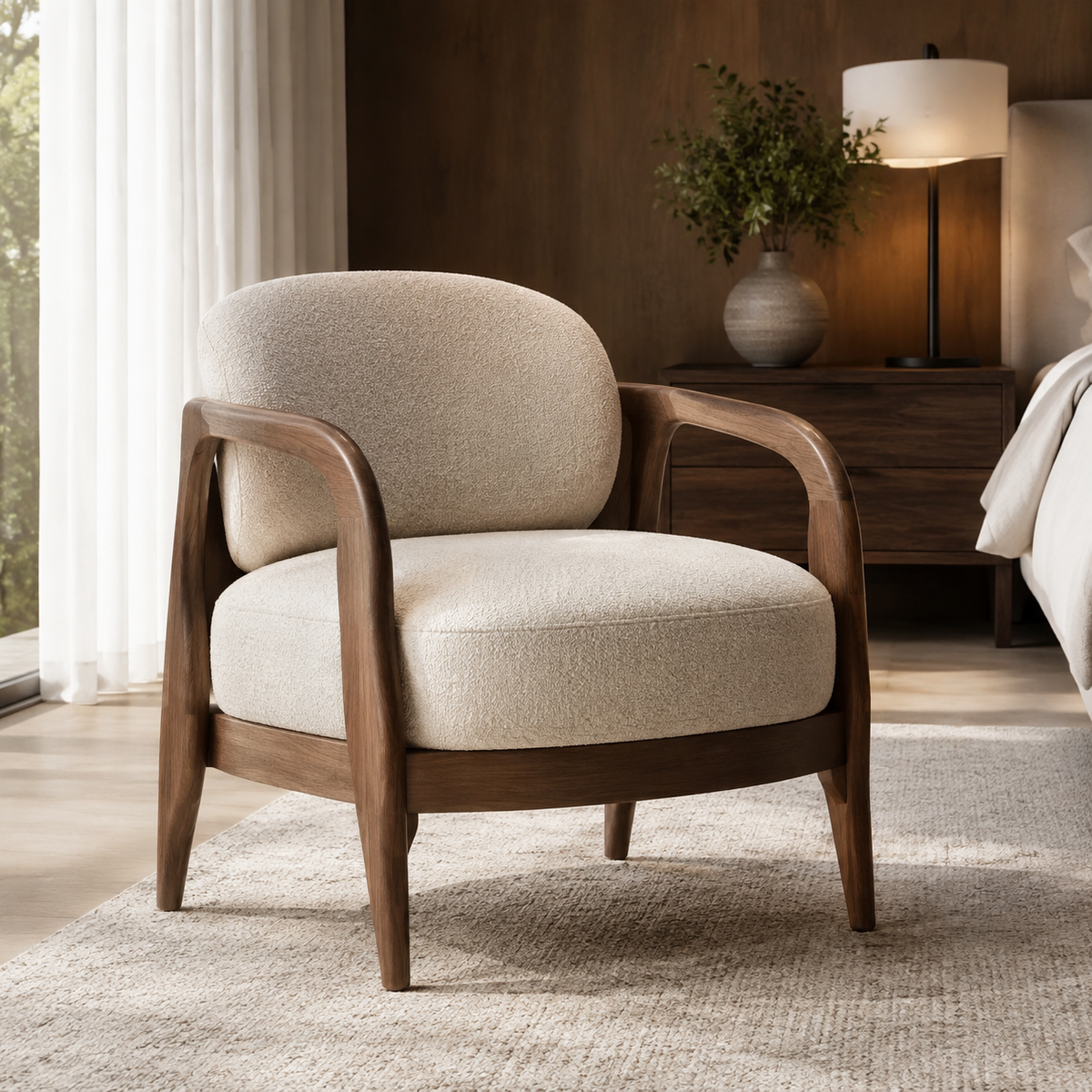 Crown Bay Porto Walnut Boucle Bedroom Chair