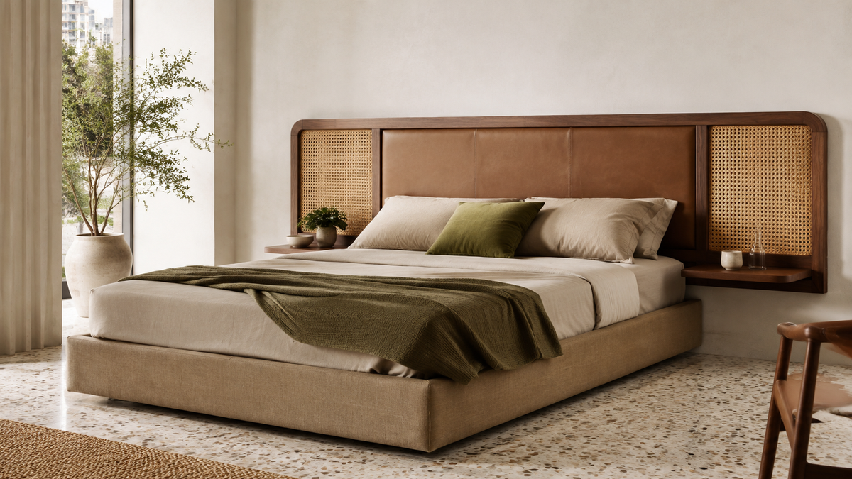 Crown Bay Rio Cane Leather Headboard Divan