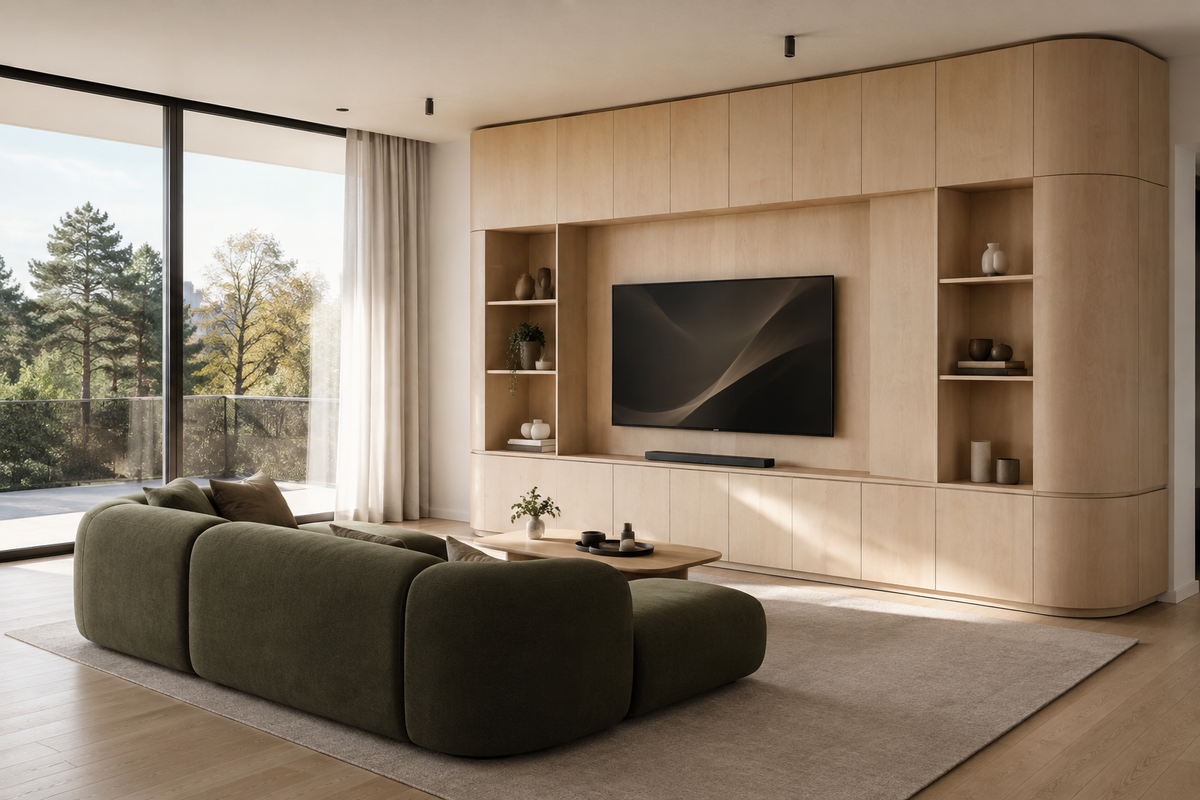Gallery minimalist flush-panel oak media wall