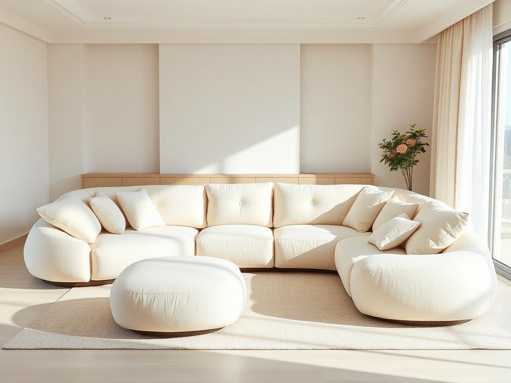 Luna ivory curved sectional sofa