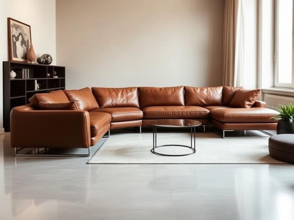Milano cognac leather L-shape sectional sofa