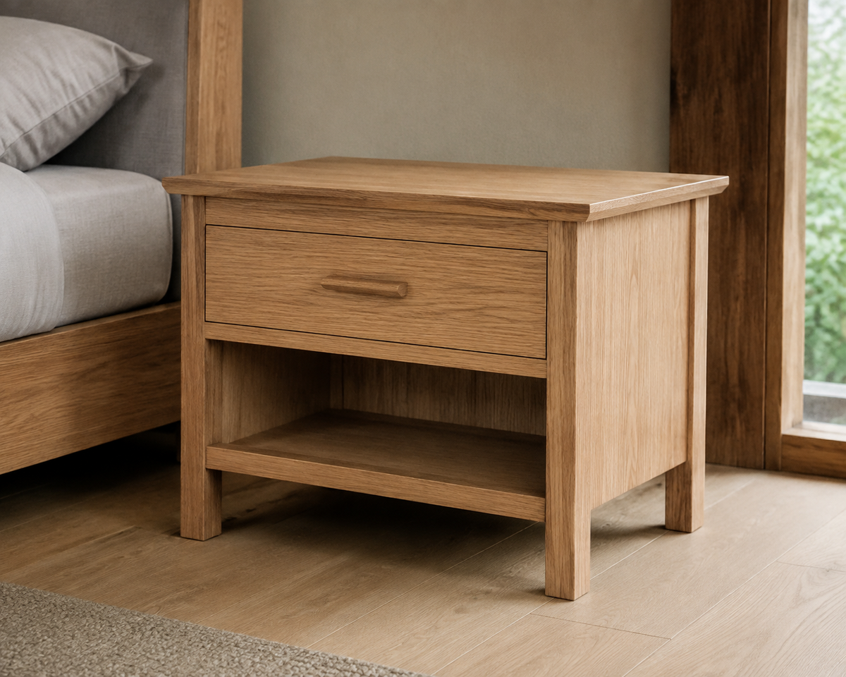 Provence natural oak side table with drawer and open lower shelf