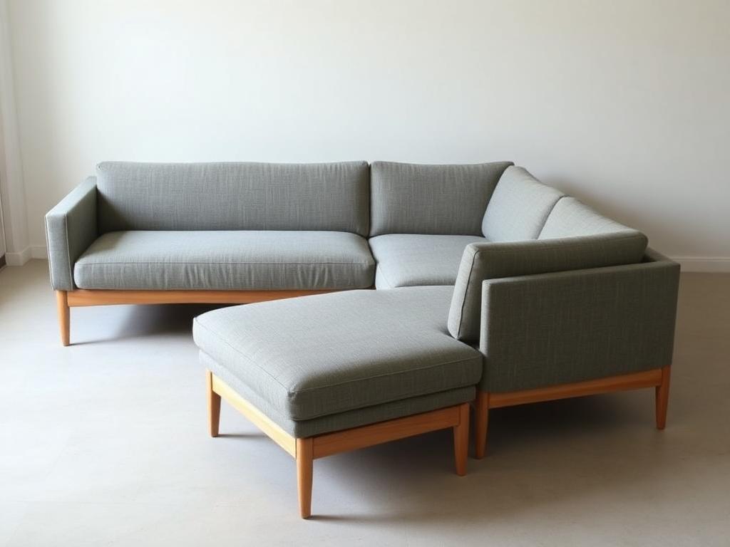 Scandi grey modular sectional sofa with ottoman