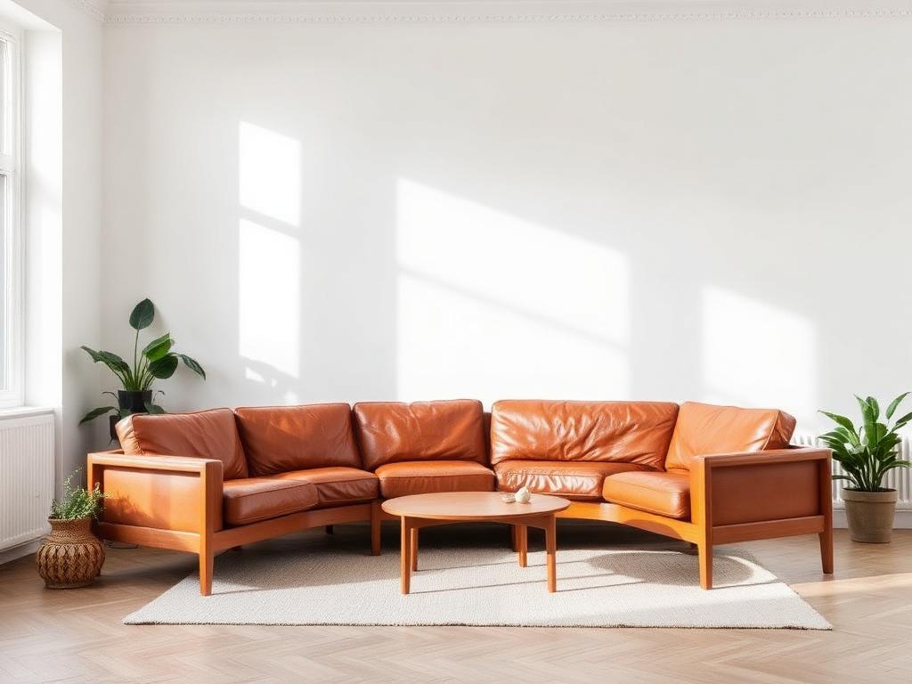 Valencia tan leather wooden-frame sectional sofa